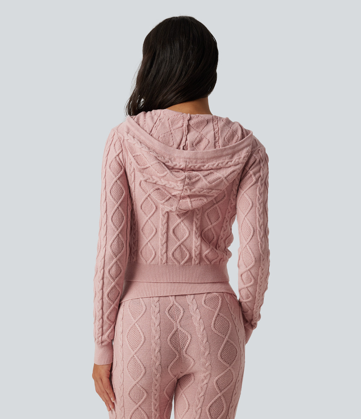 Hooded Long Sleeve Lounge Cardigan — Peachskin — view 2