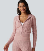 Hooded Long Sleeve Lounge Cardigan — Peachskin — view 1