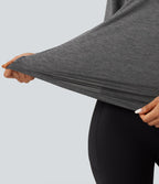 Boat Neck Long Sleeve Quick Dry Yoga Sports Top — Mottled Grey — view 5