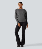 Boat Neck Long Sleeve Quick Dry Yoga Sports Top — Mottled Grey — view 7