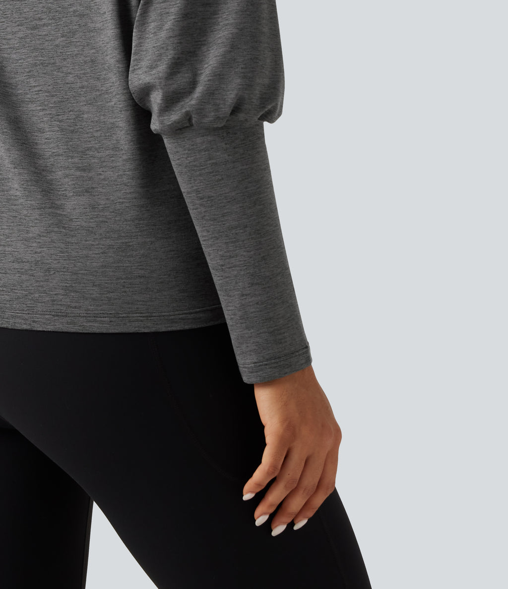 Boat Neck Long Sleeve Quick Dry Yoga Sports Top — Mottled Grey — view 6