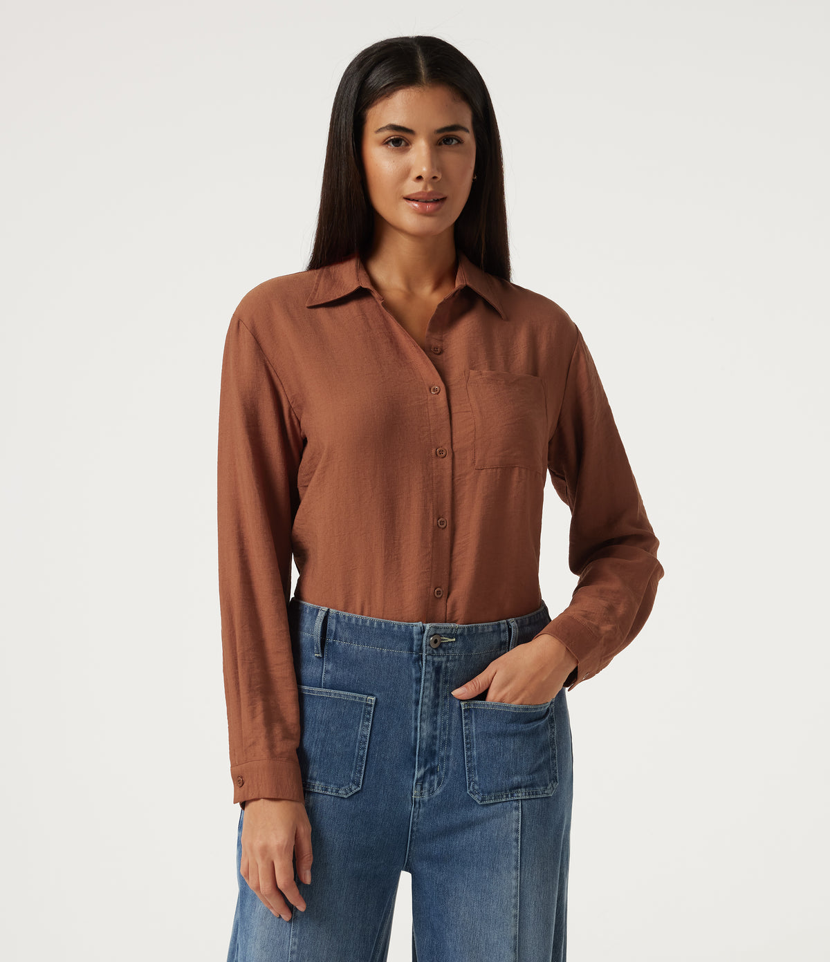 Long Sleeve Work Shirt with Pocket — Potter's Clay — view 4