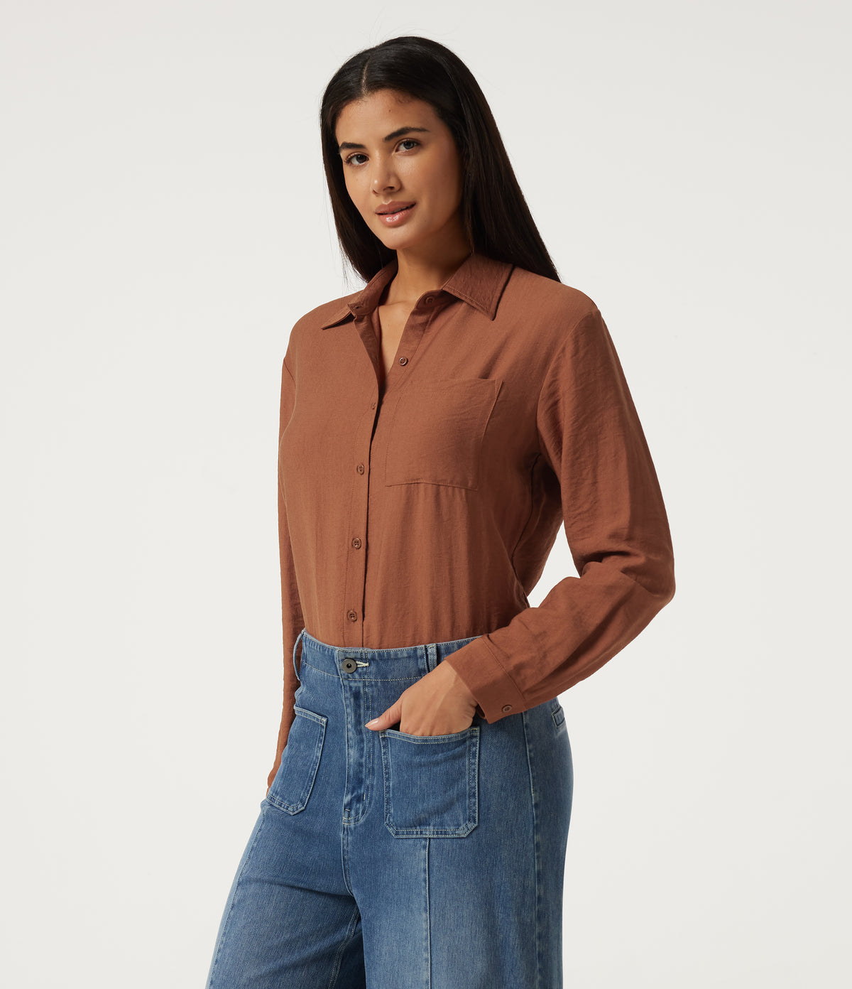 Long Sleeve Work Shirt with Pocket — Potter's Clay — view 3