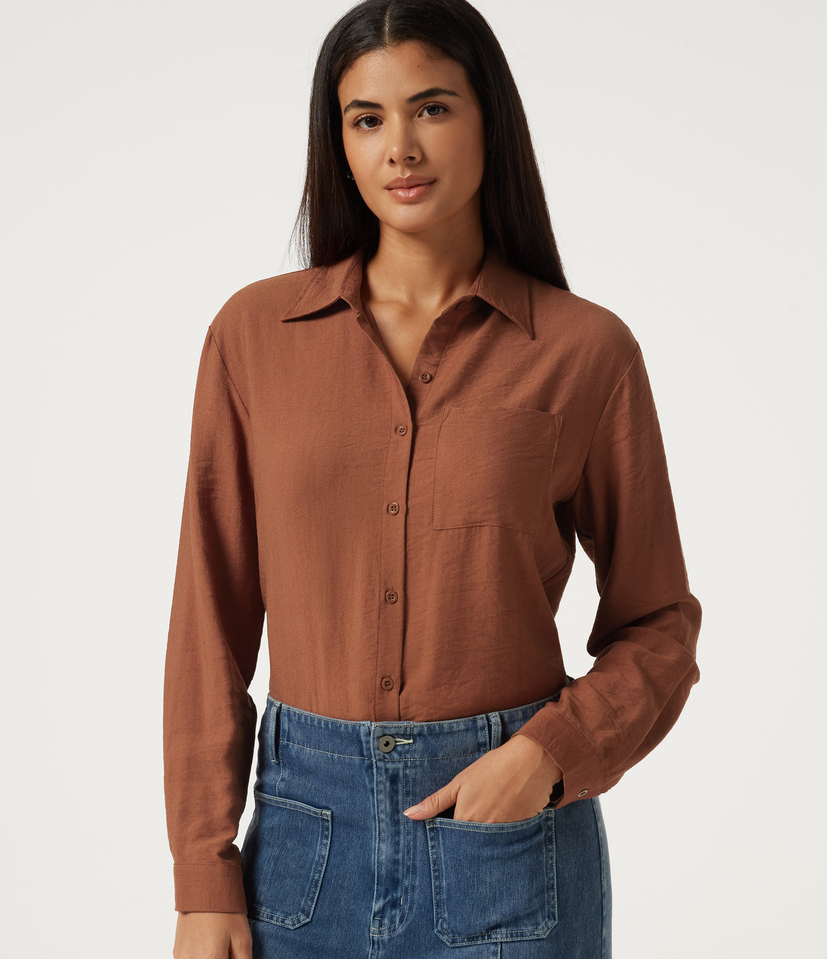 Long Sleeve Work Shirt with Pocket — Potter's Clay — view 1