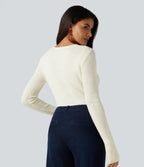 Round Neck Long Sleeve 2-in-1 Slim Casual Jumper — Snow White Oak — view 2
