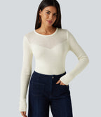 Round Neck Long Sleeve 2-in-1 Slim Casual Jumper — Snow White Oak — view 1
