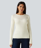 Round Neck Long Sleeve 2-in-1 Slim Casual Jumper — Snow White Oak — view 4