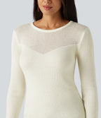 Round Neck Long Sleeve 2-in-1 Slim Casual Jumper — Snow White Oak — view 6