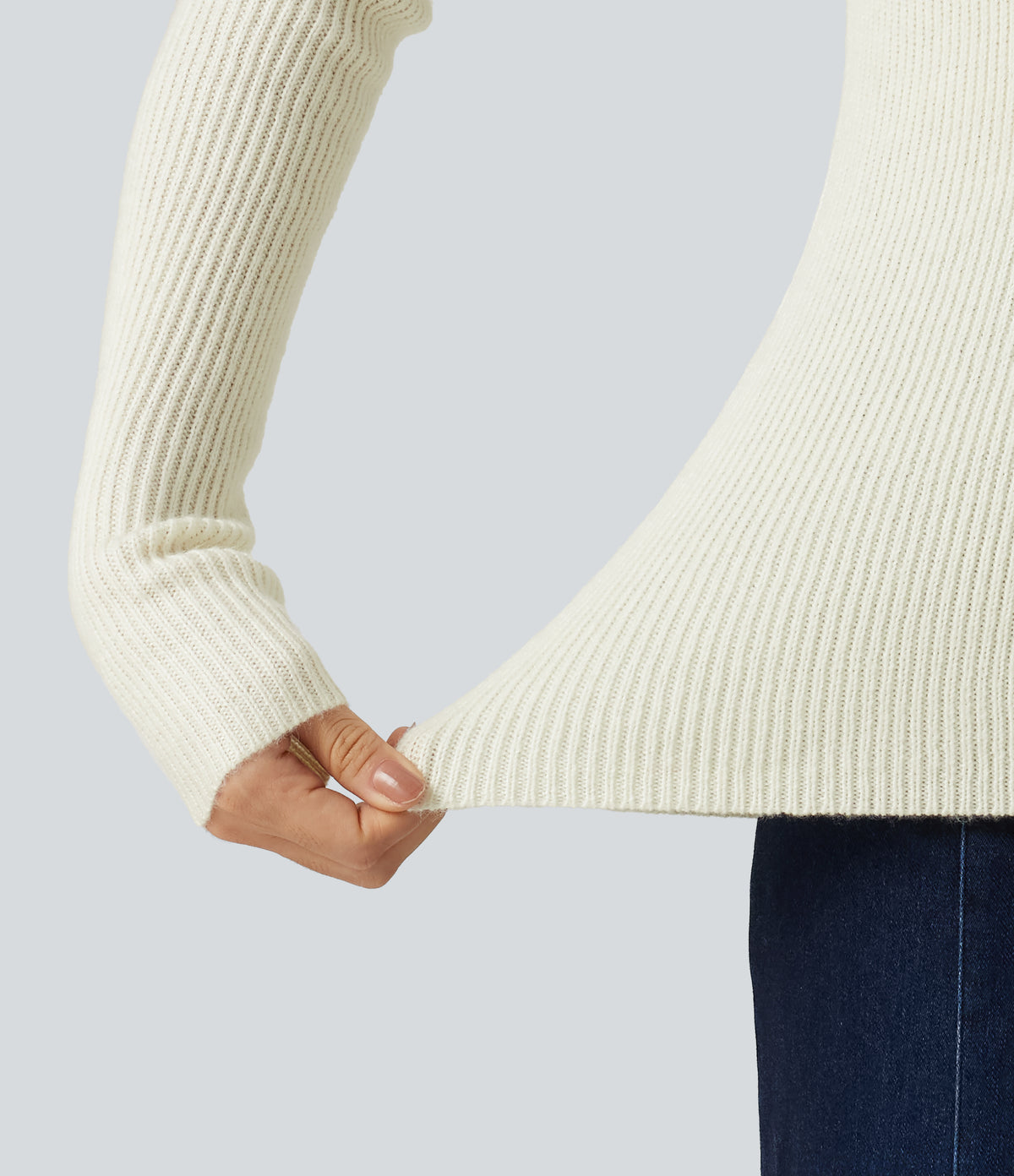 Round Neck Long Sleeve 2-in-1 Slim Casual Jumper — Snow White Oak — view 7