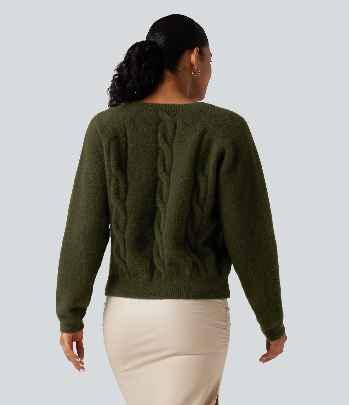 V Neck Raglan Long Sleeve Work Jumper — Lone Pine Green — view 2