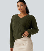 V Neck Raglan Long Sleeve Work Jumper — Lone Pine Green — view 1