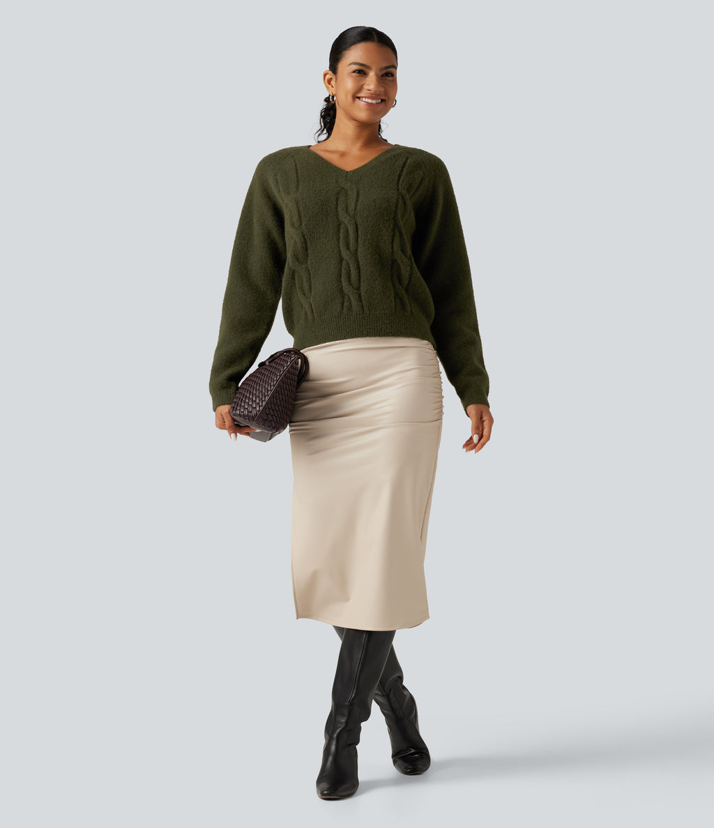 V Neck Raglan Long Sleeve Work Jumper — Lone Pine Green — view 7