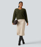 V Neck Raglan Long Sleeve Work Jumper — Lone Pine Green — view 7
