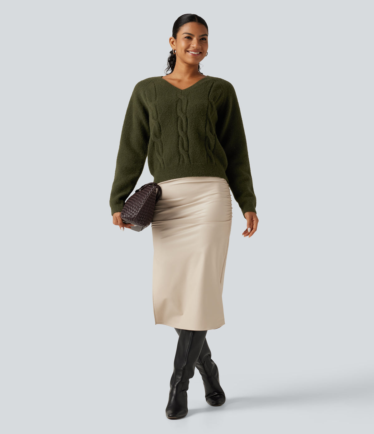 V Neck Raglan Long Sleeve Work Jumper — Lone Pine Green — view 7