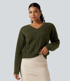 V Neck Raglan Long Sleeve Work Jumper — Lone Pine Green — view 3