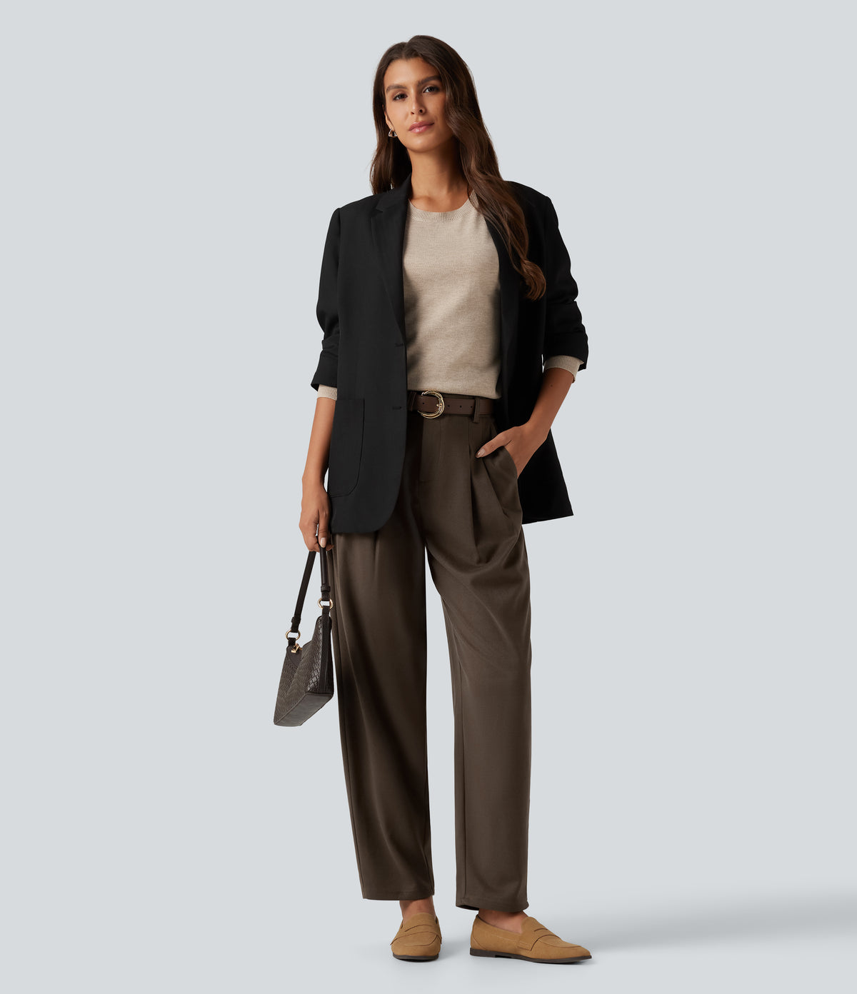 High Waisted Tapered Work Trousers with Pockets — Rain Drum — view 6