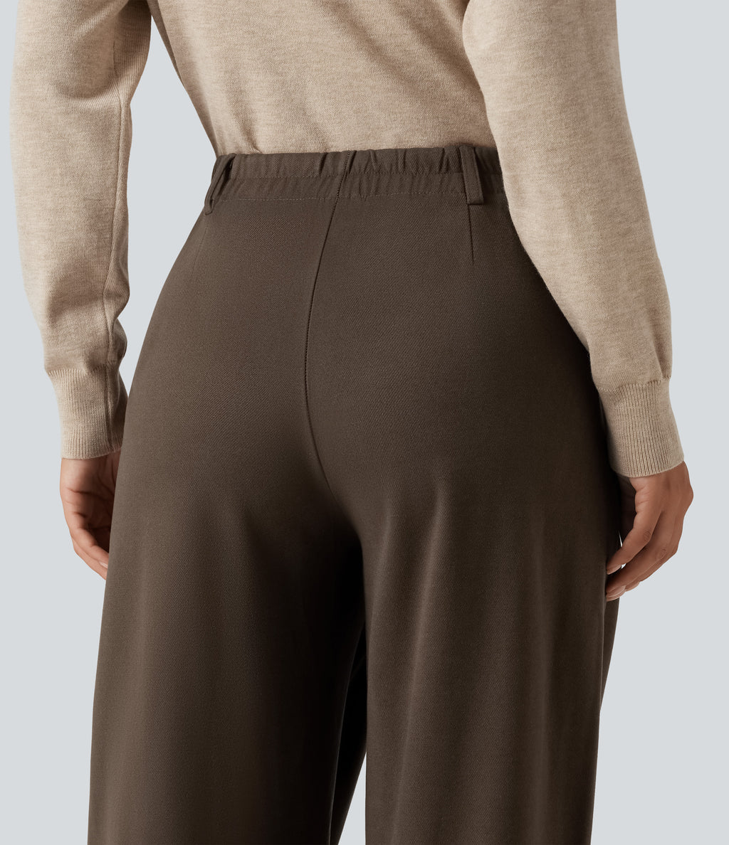 High Waisted Tapered Work Trousers with Pockets — Rain Drum — view 4