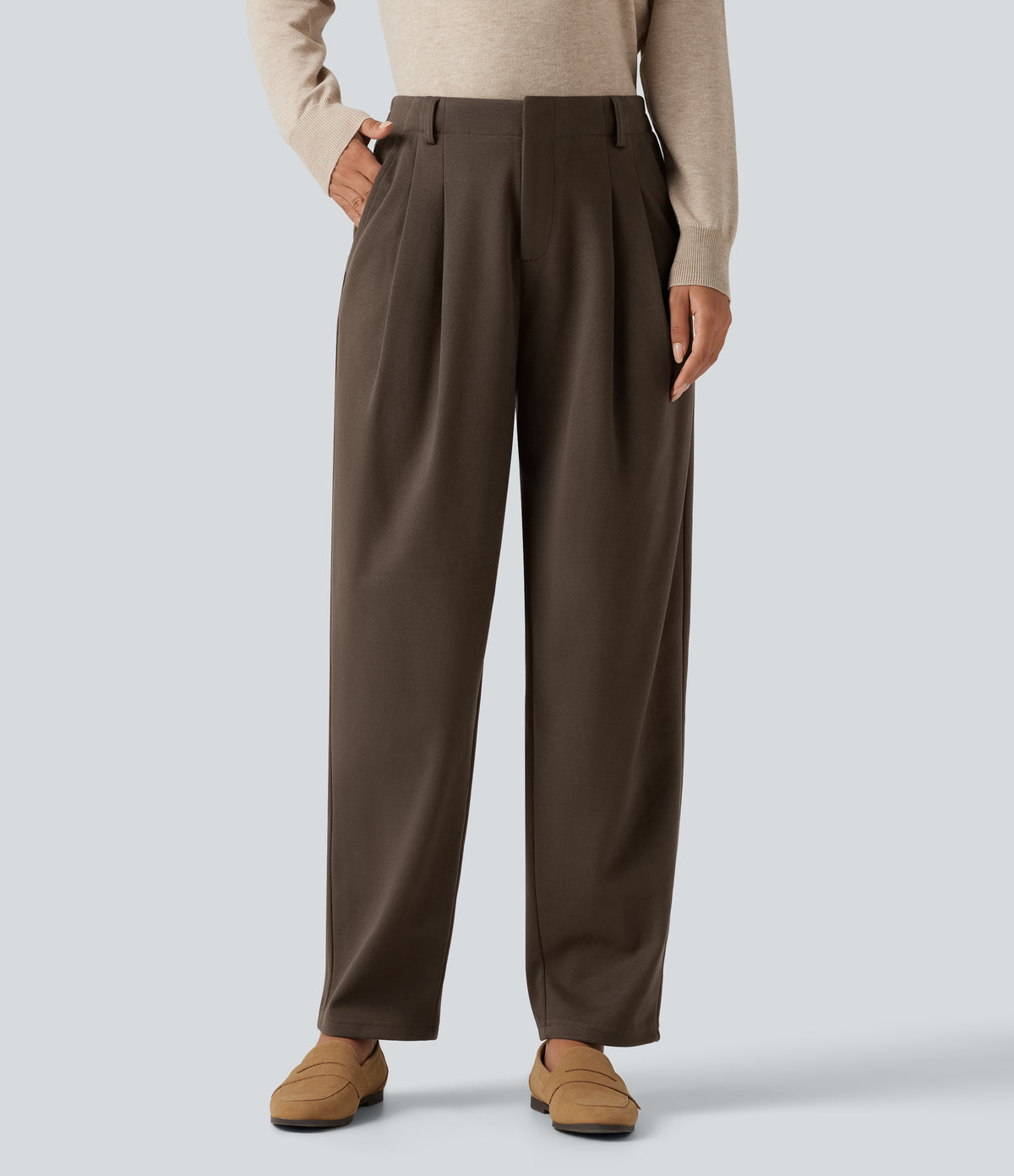 High Waisted Tapered Work Trousers with Pockets — Rain Drum — view 1