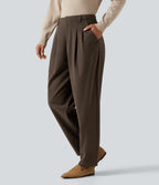 High Waisted Tapered Work Trousers with Pockets — Rain Drum — view 3