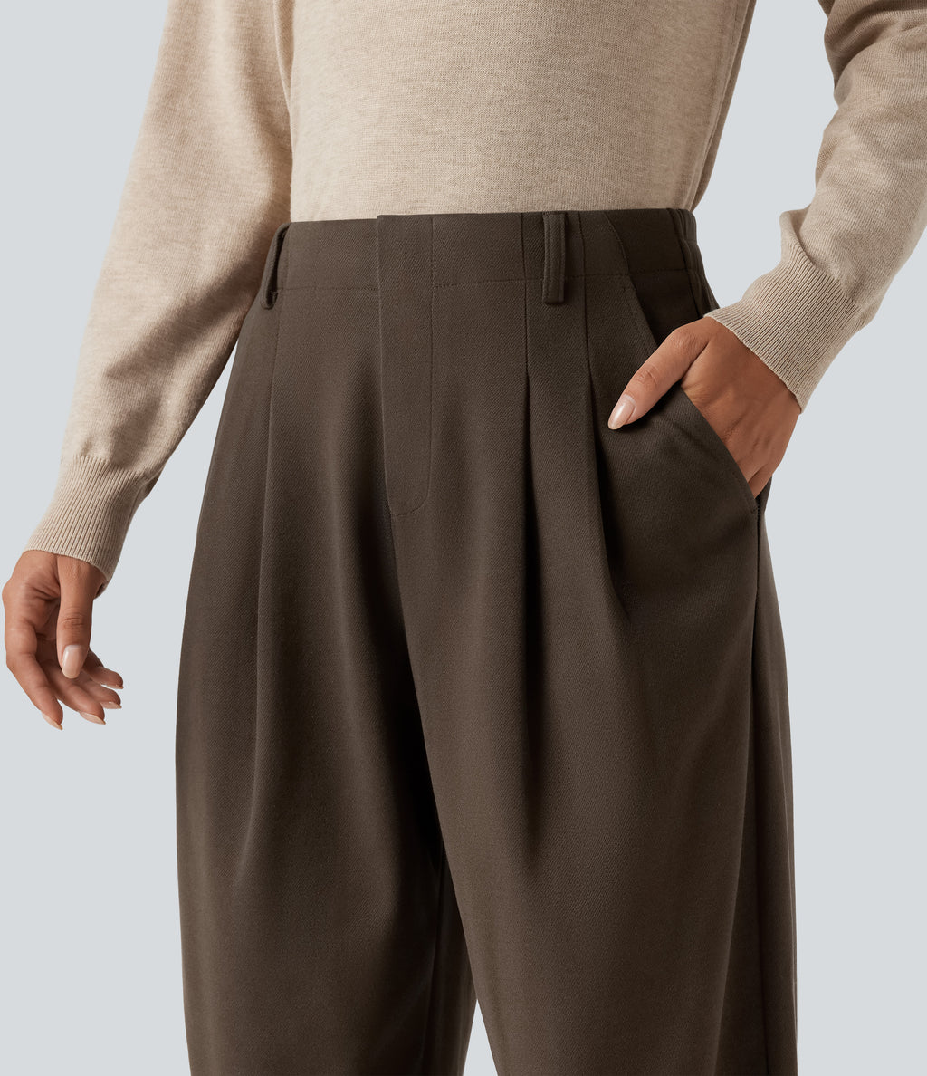 High Waisted Tapered Work Trousers with Pockets — Rain Drum — view 5