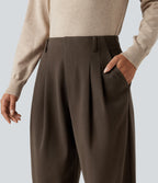 High Waisted Tapered Work Trousers with Pockets — Rain Drum — view 5