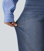 High Waisted Wide Leg Casual Jeans with Pockets — Tide Blue Denim — view 7
