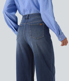 High Waisted Wide Leg Casual Jeans with Pockets — Tide Blue Denim — view 5