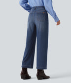 High Waisted Wide Leg Casual Jeans with Pockets — Tide Blue Denim — view 2