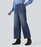 High Waisted Wide Leg Casual Jeans with Pockets — Tide Blue Denim — view 3