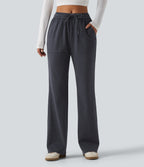 Mid Rise Drawstring Bootcut Work Trousers with Pockets — Navy — view 1