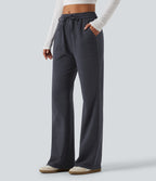 Mid Rise Drawstring Bootcut Work Trousers with Pockets — Navy — view 3