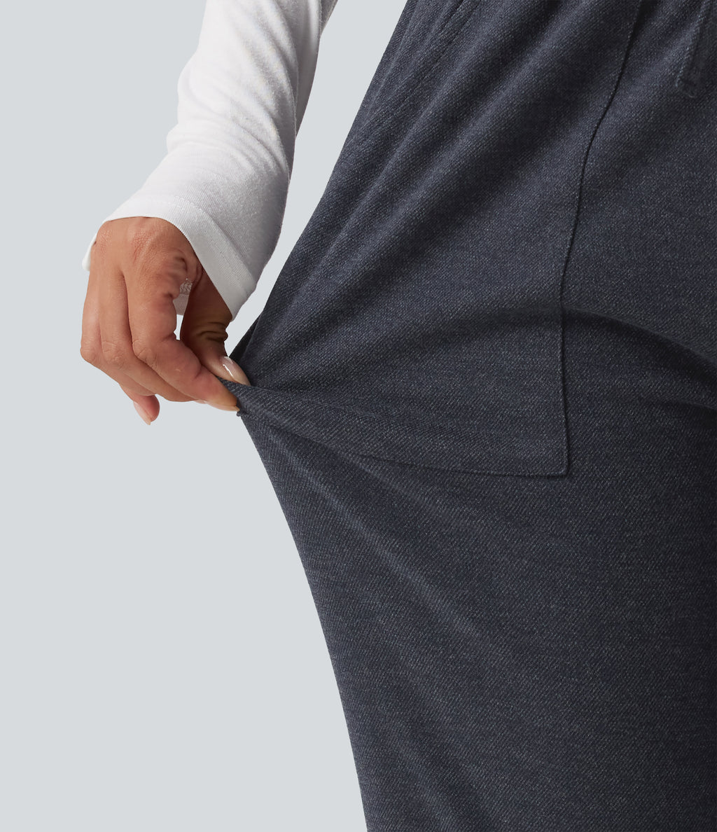 Mid Rise Drawstring Bootcut Work Trousers with Pockets — Navy — view 6