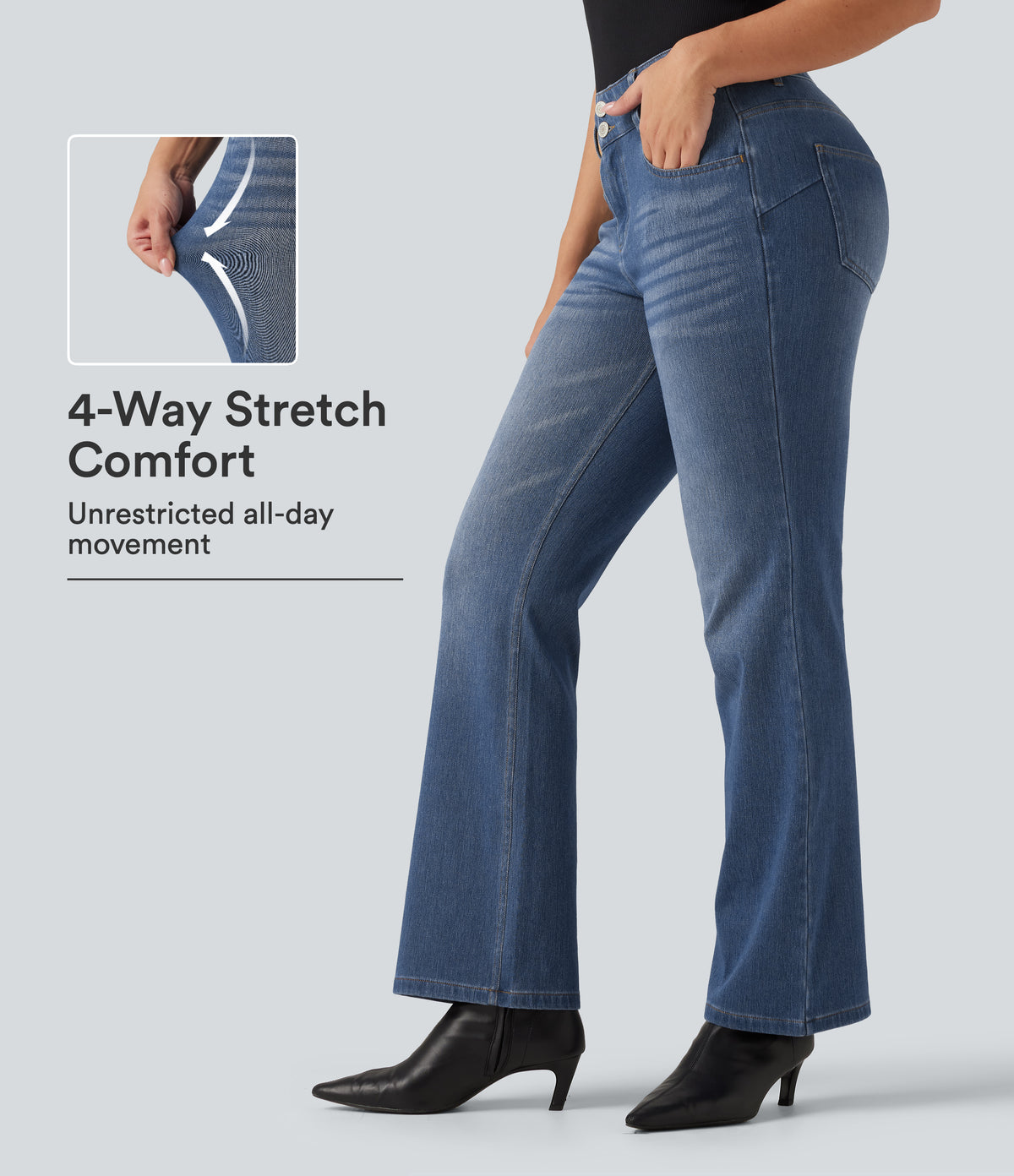 Mid Rise Bootcut Casual Jeans with Pockets — Tide Blue Denim — view 1