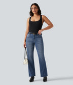 Mid Rise Bootcut Casual Jeans with Pockets — Tide Blue Denim — view 7