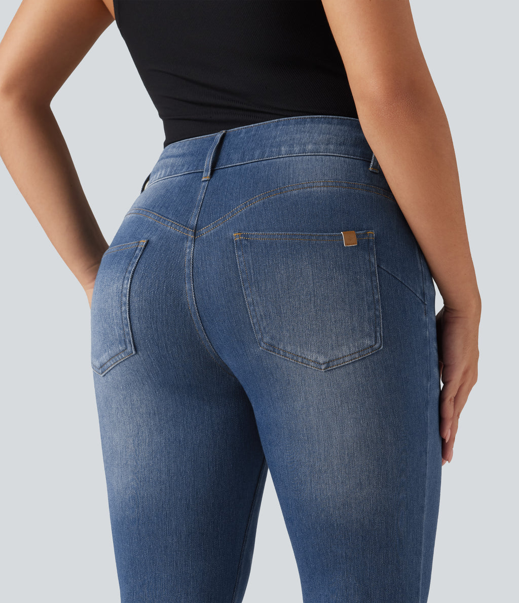 Mid Rise Bootcut Casual Jeans with Pockets — Tide Blue Denim — view 4