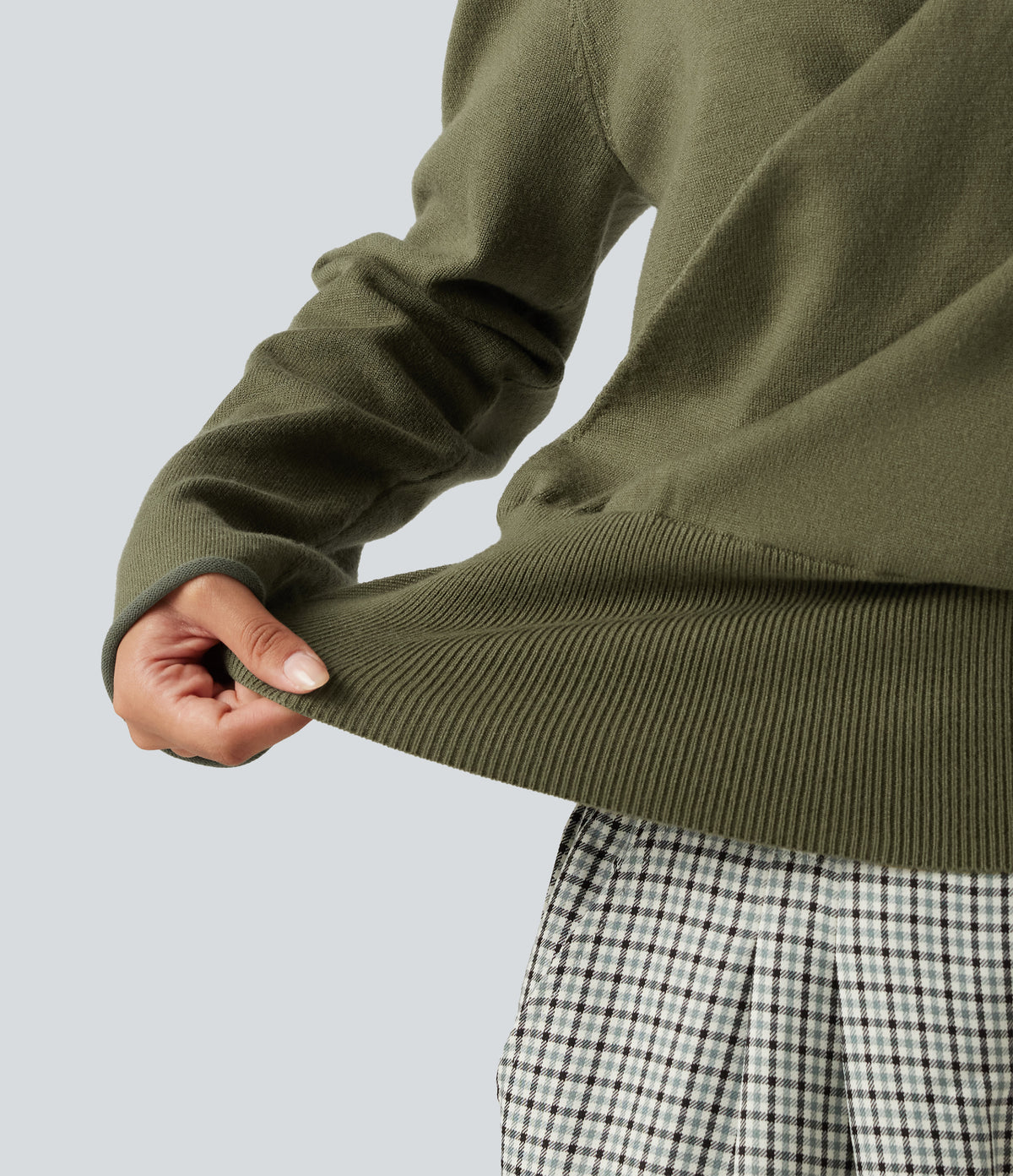 V Neck Long Sleeve Casual Jumper — Winter Moss — view 5