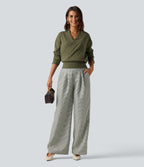 V Neck Long Sleeve Casual Jumper — Winter Moss — view 7