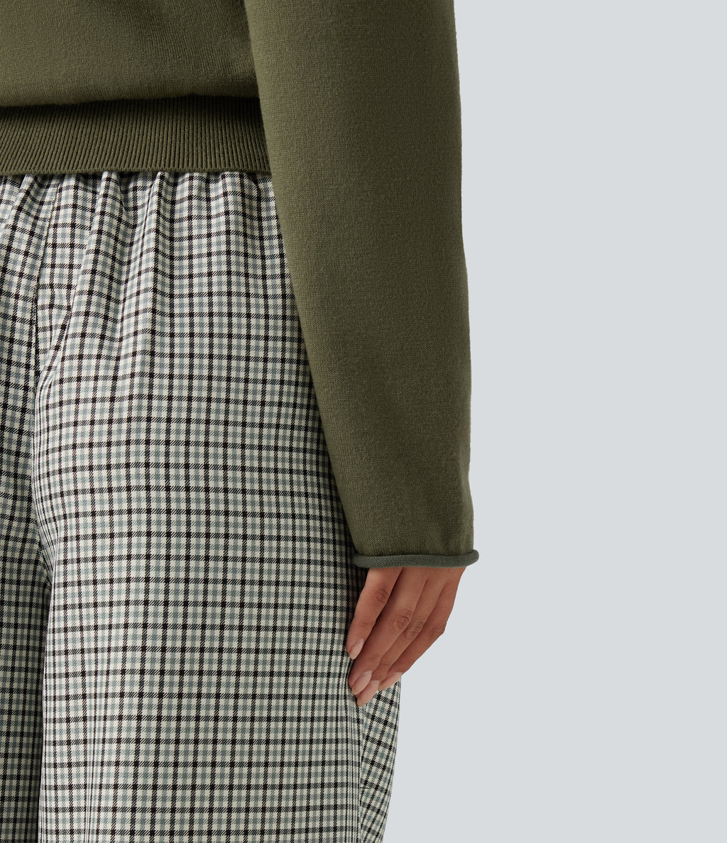 V Neck Long Sleeve Casual Jumper — Winter Moss — view 6