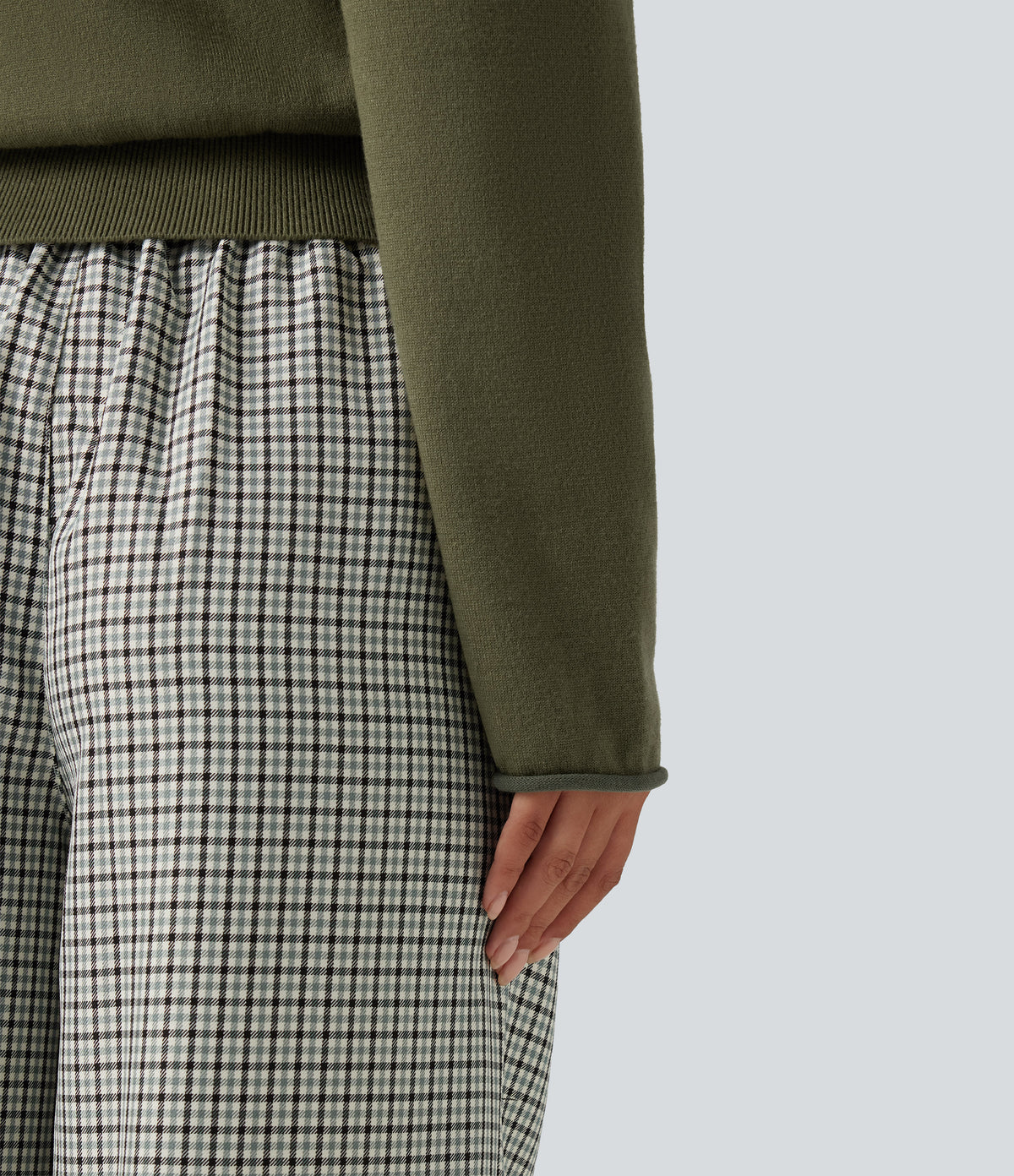 V Neck Long Sleeve Casual Jumper — Winter Moss — view 6