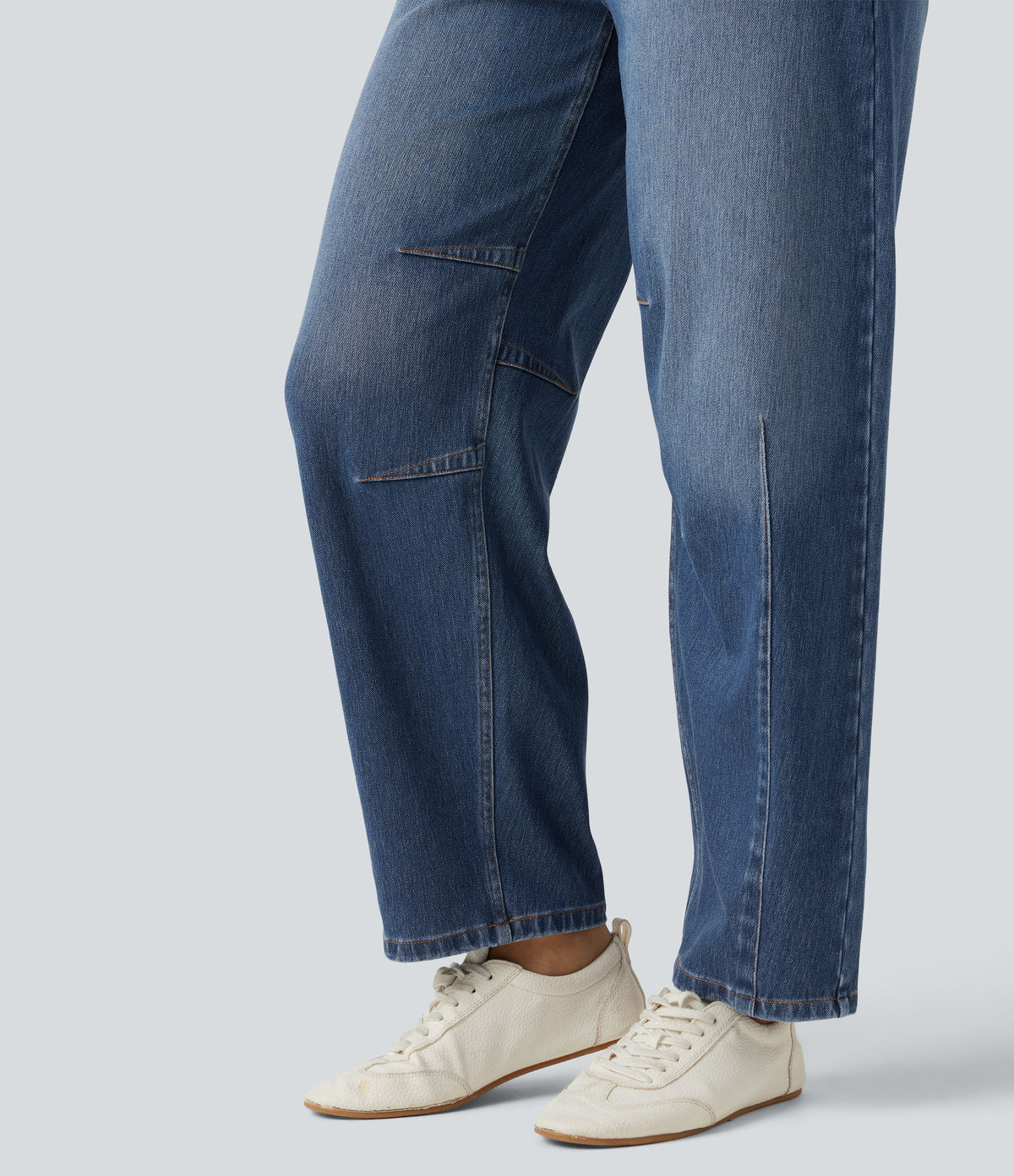 Mid Rise Drawstring Barrel Leg Casual Jeans with Pockets — Tide Blue Denim — view 6