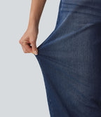 Mid Rise Barrel Leg Casual Jeans with Pockets — Estate Blue Denim — view 7