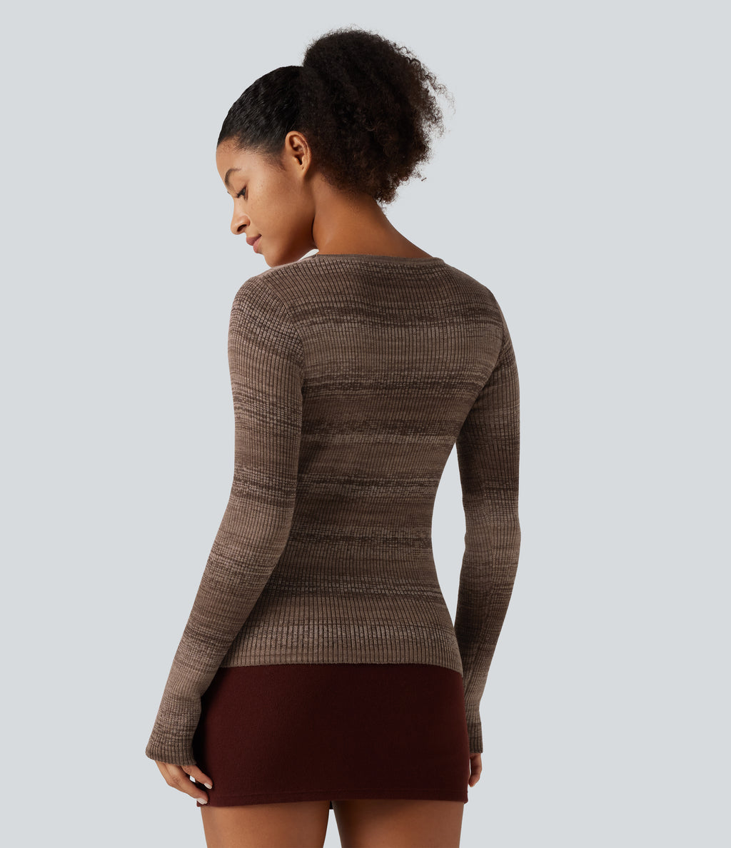 Square Neck Long Sleeve Gradient Stirpe Casual Jumper — Wander Dune — view 2