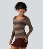 Square Neck Long Sleeve Gradient Stirpe Casual Jumper — Wander Dune — view 3