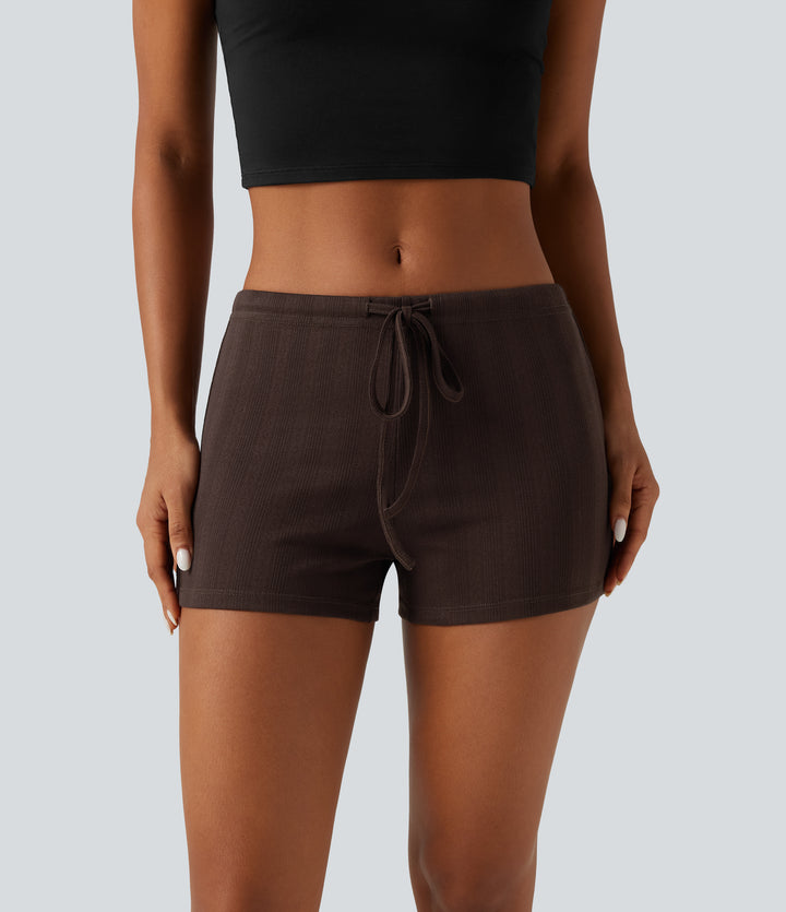 Low Rise Drawstring Skinny Casual Shorts 3" — Mole' — view 1