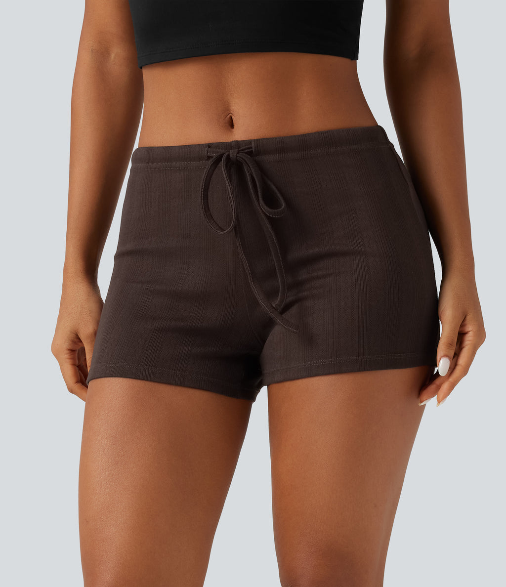 Low Rise Drawstring Skinny Casual Shorts 3" — Mole' — view 4