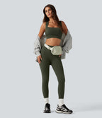 Medium Support Round Neck Built-in Bra Training Sports Bra — Deep Woodland Green — view 6