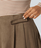 High Waisted A-Line 2-in-1 Suede Mini Casual Skirt — Coca Mocha — view 5