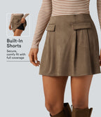 High Waisted A-Line 2-in-1 Suede Mini Casual Skirt — Coca Mocha — view 1