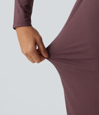 V Neck Long Sleeve Twisted Bodycon A-Line Midi Party Dress — Brown Stone — view 5