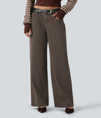 Low Rise Wide Leg Casual Jeans with Pockets — Cocoa Dune Brown — view 4